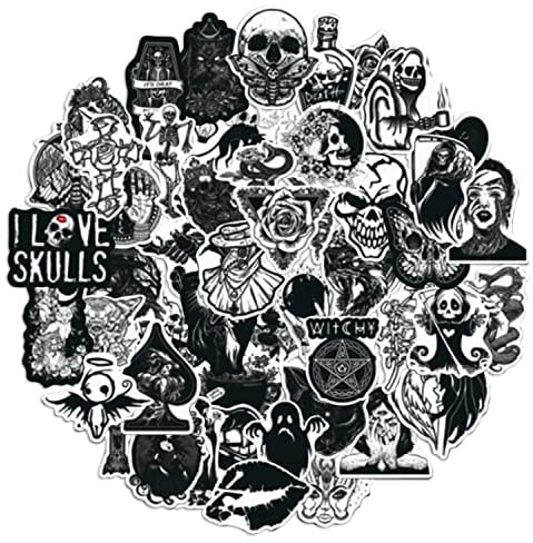 Gothic Skull Stickers, 50 Pcs Waterproof Vinyl, Horror Thriller Stickers for Bottle, Laptop, Skateboard, Anime, Graffiti Pack A6-YLTZ (Darkness)
