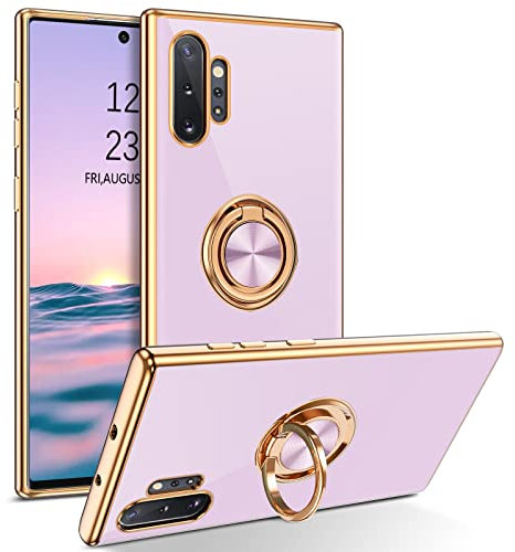 DUEDUE for Samsung Galaxy Note 10 Plus Case with Ring Holder Kickstand 360 Degree Rotation Magnetic Car Finger Slim Cover Shockproof Protective Phone Case for Samsung Note 10 Plus, Light Purple