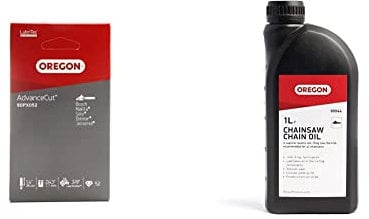 Oregon AdvanceCut Chainsaw Chain for 14-Inch (35cm) Bar -52 Drive Links – fits Bosch, Karcher, Husqvarna, Makita and More (90PX052E) & Chainsaw Chain and Guide Bar Oil, 1 Litre Bottle (90844)