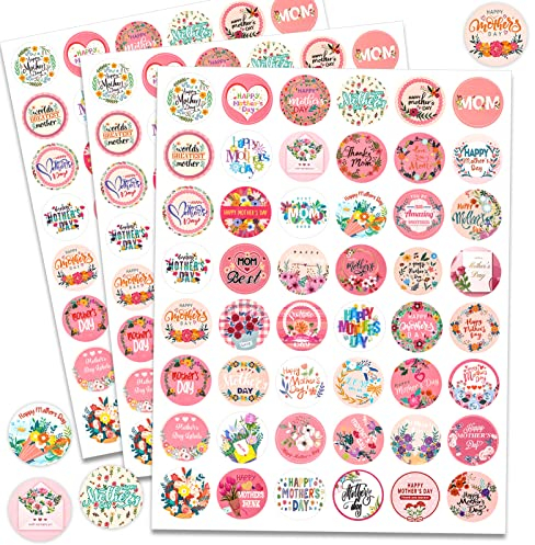 HOWAF 144 Muttertag Deko Aufkleber, Merci Aufkleber Set Mama Aufkleber Merci Muttertag Aufkleber Muttertag Sticker Merci Mama Aufkleber Beste Mama Geschenke zum Muttertag Dekoration Aufkleber Sticker