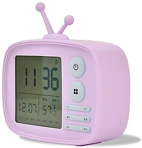 RALIRA Radio-réveil de Chevet, Forme TV rétro, Calendrier Vocal Multifonctionnel, Calendrier en Silicone, Charge USB, rétroéclairage électronique de la température LED, Violet
