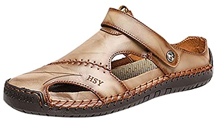 luoluoluo 2026 Upgrade Mens Slide Sandal Summer Beach Slippers Closed-Toe Shoes Casual Mules Leather Sliders Trekking Hiking Outdoor Sandals Sports Sandals Lightweight Garden Sandals Breathable