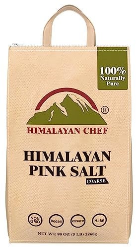 Himalayan Chef Himalayan Pink Salt - 5 lbs Coarse Grain Bulk Bag - 100% Natural and Pure Gourmet Crystals, Contains 84 Minerals, Table Salt, Kosher and Vegan | For Grinders & Salt Mills