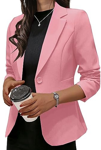 Onsoyours Blazer Casual da Donna Eleganti OL Giacca Giacche da Abito Autunnale Tinta Unita per Ufficio con Bottoni Capispalla Giubbotto A Rosa XS