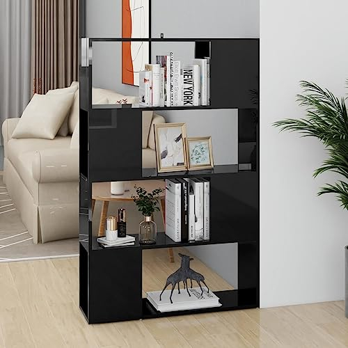 Youuihom Lagerregale, Schaukästen, Stehende Bücherregale, Bücherregal Raumteiler Hochglanz-Schwarz 80x24x124,5 cm Geeignet für Flur, Wohnzimmer, Arbeitszimmer, Heimbüro