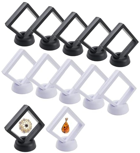 12 Stück 3D Displayrahmen, Münzen Display Rahmen, Schweberahmen Display Stand, Display Box Münzen, Coin Holder mit Basis, Münzrahmen Schweberahmen, für Armband, Schmuck, Medaillen, Münzen(7x7x2cm)