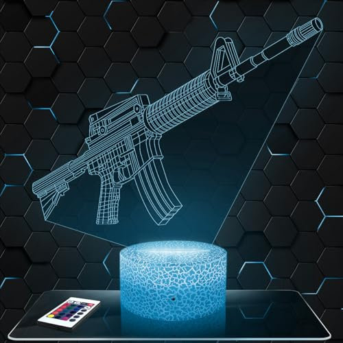 Nachttischlampe - Touch-Nachtlicht Sturmgewehr M16 3D-LED-Lampe Illusion, Geschenkidee Weihnachten Geburtstag Junge und Mädchen Nachttischlampe Kinder- oder Erwachsenenzimmer