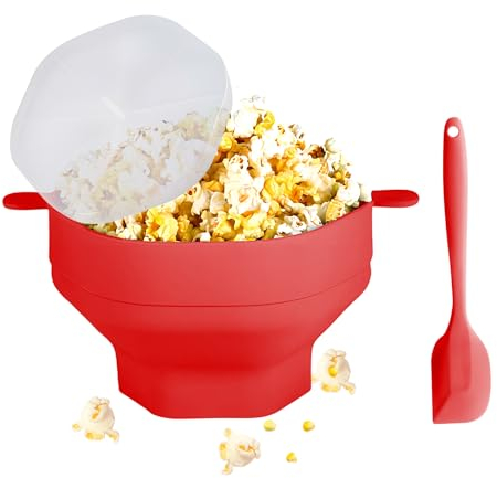 RZMZBY Palomitero de silicona para microondas Silicona para microondas, palomitero plegable, preparación sin aceite, sin BPA, con tapa (rojo)