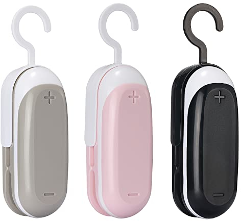 Mini Bag Sealer, 3 Packs Portable Heat Vacuum Sealers, Chip Bag Sealer with Cutter 2 in 1 Heat Sealer Food Sealer Bag Resealer Handheld with Hook for Plastic Bags Food Storage