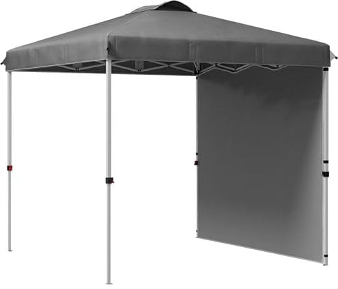 Outsunny Carpa Plegable 2,5x2,5 m Cenador de Jardín con 1 Pared Lateral Altura Ajustable en 3 Niveles Anti-UV Impermeable y Bolsa de Arena Gazebo para Exterior Camping Fiestas Gris Oscuro