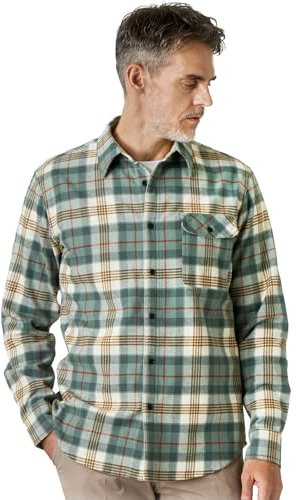 LAPASA Chemise Flanelle Homme 100% Coton Manches Longues Chemise de Bûcheron à Carreaux Douce & Confortable M138 Vert & Blanc XXL