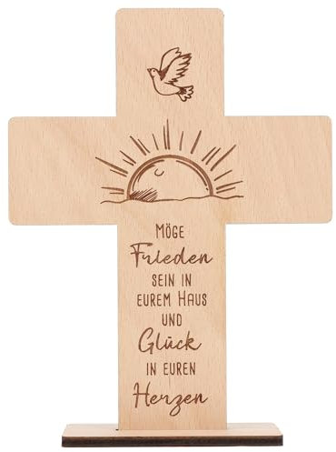 Spruchreif | Holzkreuz mit Gravur | Holzaufsteller Kreuz | Geschenke aus Holz | Christliche Geschenk | Geschenk Einzug | Eigenheim | Hochzeitsgeschenk