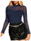 GORGLITTER Women's Mesh Long Sleeve Top T Shirt Sheer Mock Neck Stretchy Sexy Party Tee Top Blue Large