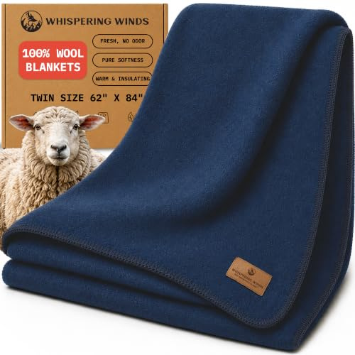 Whispering Winds 100% Wool Blanket, Premium Twin Size (62x84)