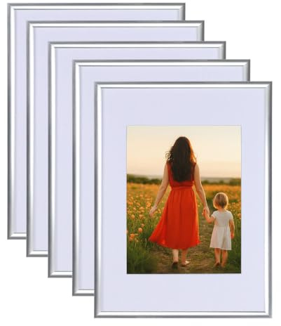 IDEAL TREND 3er 5er Set New Lifestyle Kunststoff Bilderrahmen mit Passepartout & Kunststoffglas Collage Wanddeko: Farbe: 5er Pack Silber | Format: 10x15