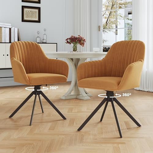Hawthyhome Esszimmerstühle 2er Set Samt Drehstuhl Braun/Schwarz | Drehbar Esszimmerstuhl mit Armlehne,Küchenstuhl mit Metallgestell und Rückenlehne für Esszimmer,Wohnzimmer,Büro