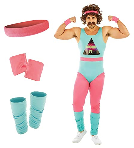 Fun Shack Aerobic Kostüm Herren, 80er Sport Outfit Herren, 80er Jahre Kostüm, Aerobic Anzug - L
