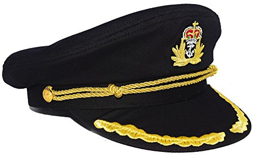 Black Admiral Captain Yacht Hat, Gold Embroidery Anchor Skippers Cap for Cruise Nautical Party Costume Accessory
