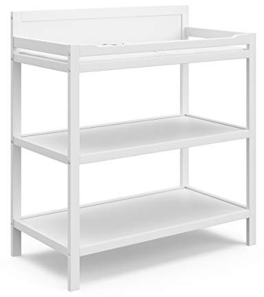Storkcraft Alpine Changing Table (White) – GREENGUARD Gold Certified Nursery Changing Table, Includes Water-Resistant Changing Pad, 2 Shelves for Nursery Storage and Organizing