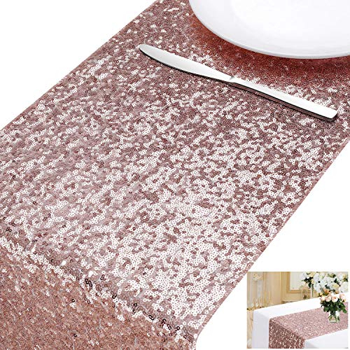 MengH-SHOP Tischläufer Pailletten Rosegold Tischdecken Tischfahne Dekoration für Party Hochzeit Geburtstag Baby Duschen 30 * 280cm