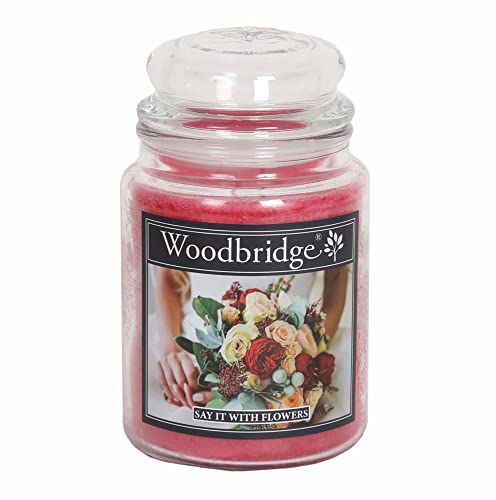 Woodbridge Große Duftkerze im Glas mit Deckel | Say it with Flowers | Duftkerze Blume | Kerzen lange Brenndauer | Raumduft für Zuhause | Kerze 2 Docht