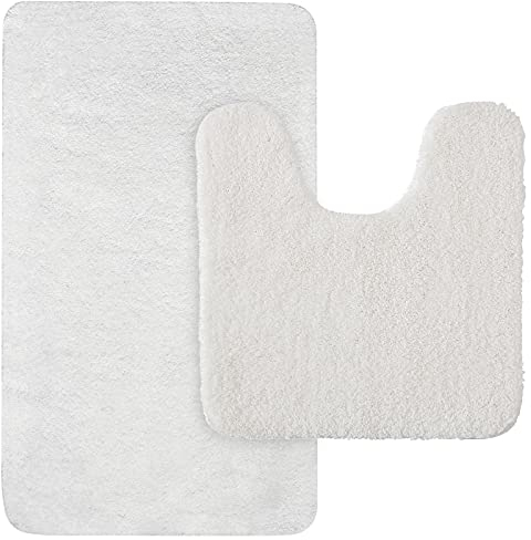 MIULEE Badematte Duschvorleger Badvorleger Flur 2er Set rutschfest Matte Teppiche Badteppich Badezimmerteppich Waschbar Saugfähig für Bad Wohnzimmer 40x60 cm und 45x45 cm mit Ausschnitt Weiß