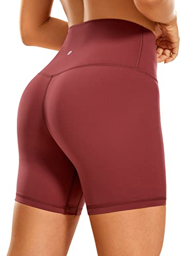 CRZ YOGA Naked Feeling Damen Kurze Yoga Leggings High Waist Blickdicht Fithess Shorts Radlerhose Sporthose - 15cm Savanne 42