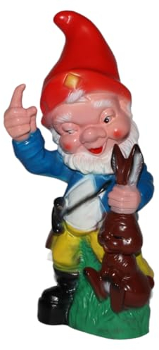 OMÜ Otto Müller Gartenzwerg Wilddieb Figur Zwerg mit Hase H 29 cm Gartenfigur aus Kunststoff