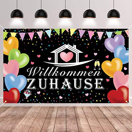 GRESATEK Willkommen Zuhause Hintergrund Banner, Welcome Home Banner Girlande Dekorationen für Heimkehr, Familie, Rückkehr Familienfeiern Party Deko 185 * 110cm