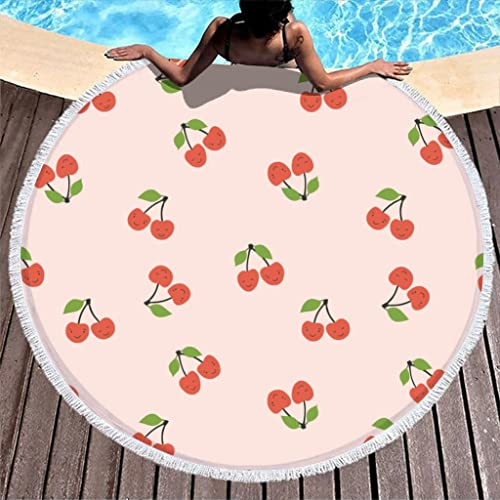 Kirsche Obst Strandtuch Rund Microfaser Strandtücher Schnelltrocknend Strandhandtuch Badetuch Picknickdecke Strandmatte Yogamatte Handtuch für Outdoor & Reisen Multicolor 150 cm