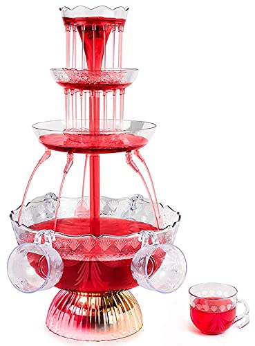 Commercial Professional 3-Tier Clear Party Fountain, LED Light-Up Drink Fountain, with 5 Reusable Cups, Easy to Disassemb and Clean, Perfect for Drinking Games