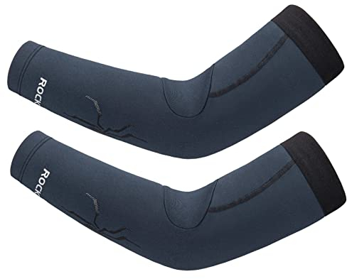 ROCKBROS Manchettes de Bras Thermiques Hiver Manches Ultra Élastique Couvre de Bras Coupe Vent pour Course Cyclisme Basketball Randonné Pêche Basketball Golf Homme Femme Bleu Noir L-XL (1 Paire)