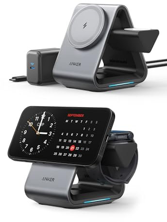 Anker 737 MagGo Charger (3-in-1 Station) with MFi-Certified 15W Max Fast Charging for iPhone 14/13/12 Series, Apple Watch S8/Ultra, AirPods 3/Pro (30W USB-C Charger Included)