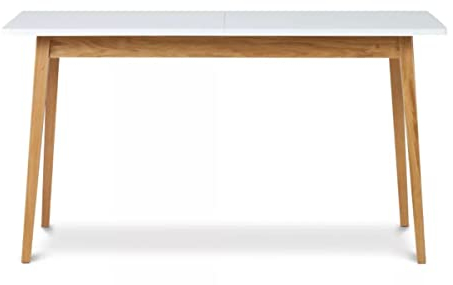 Konsimo Esstisch Ausziehbar Küchentisch - Esszimmertisch im Skandinavisch Stil - Tischbeine aus Massivholz - Esstisch für Küche Esszimmer und Wohnzimmer - 75x140-180x80cm - Weiß - Frisk Kollektion