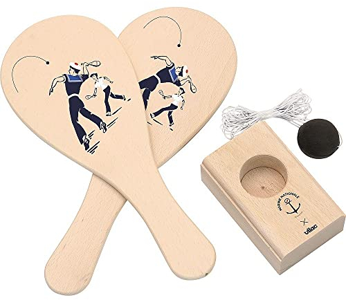 Vilac - Jokari - Marine Nationale - Jeu de Plein Air - Jeu d'Adresse - Jouets en Bois - 2 Raquettes et Balle avec Filet - pour Enfants à Partir de 5 Ans