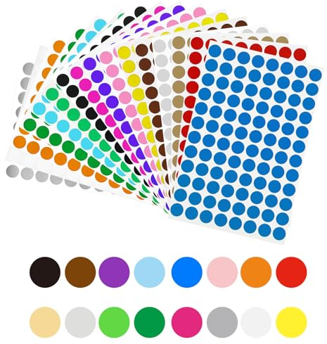 1536 Stück 15mm Runde Punktaufkleber Klebepunkte Etiketten Markierungspunkte, 16 Farben Farbkodierung Etiketten Markierungspunkte für Büro, Schule, Kalender, Karten-Aufkleber