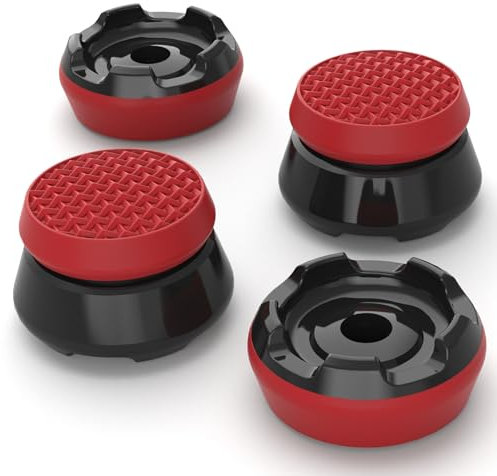 PlayVital Thumbs Pro ARMOR Thumbstick Extender for Xbox Core Controller, for Xbox Series X/S Controller, Joystick Caps for Xbox One Controller - 2 High Raise and 2 Mid Raise Dome - Scarlet Red & Black