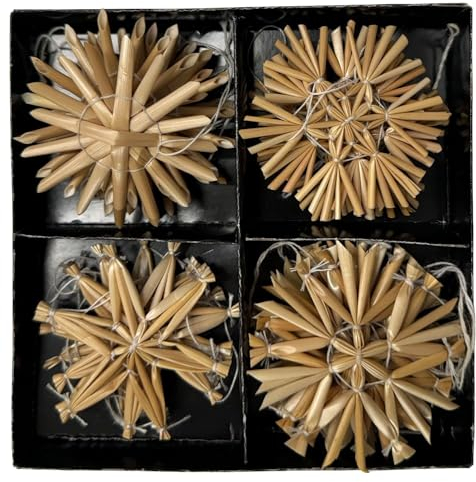 NaDeco Strohsterne zum Hängen | Stroh-Sterne | Natürlicher Christbaumschmuck | Weihnachtsbaumanhänger | Weihnachtsbaumschmuck | Strohsterne Baumschmuck, Ø 6cm - 20 STK.