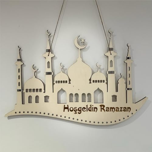 Hosgeldin Ramazan Kalender Ramadan Eid Mubarak Holz Dekoration Kinder Geschenk (45x30cm mit Beutel)
