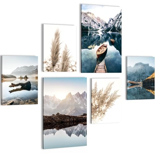 Novart Wandbilder Set See Berge Blau Natur - KEIN EXTRA RAHMEN BENÖTIGT - Modern Deko - Wohnzimmer Schlafzimmer Flur N003667a