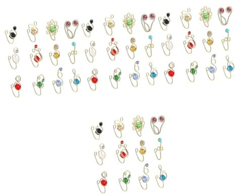 GALPADA 48pièces Anneaux De Nez à Pince Rhinocéros Bijoux De Nez Avec Strass Non Percé Pour Spéciaux