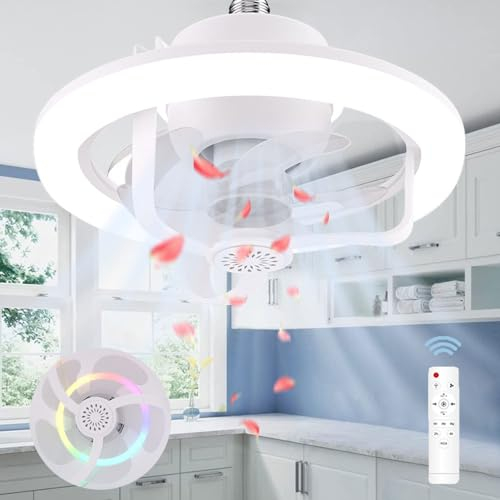 Anyingkai Lampadario con Ventilatore da Soffitto,Luce con ventilatore da soffitto, Ventilatore da Soffitto con Lampada RGB,Rotazione a 360°E27 Ventola Soffitto16 Light Color Change e 3 Velocità Della