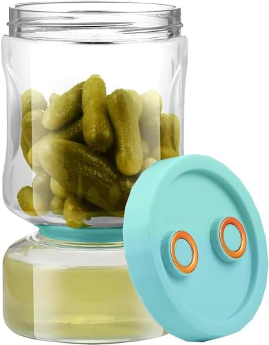 Evereden Glass Pickle Jar with Strainer Flip,34oz Container,Hourglass Pickle Juice Separator Jar for Olives,Gherkins or Sliced Pickles,Leakproof Airtight Lid and Refrigerator Dishwasher Safe