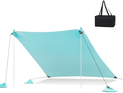 GOPLUS Toldo Playa Plegable 2x2/3x3m, Tienda Playa con Protección Solar UPF50+, 4 Bolsas de Arena, 2 Postes de Aluminio y Bolsa de Transporte, Carpa para Playa Camping Picnic Pesca (Verde, 2x2M)