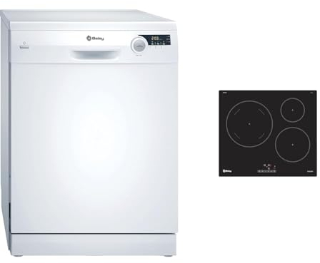 Balay 3VS506BP - Lavavajillas libre instalación, Sin prog. Auto, 60cm Blanco, Sin HomeConnect/Cestillo & 3EB865ERS - Placa de inducción, 3 zonas, Gran zona 28 cm, Sin bisel, Negro