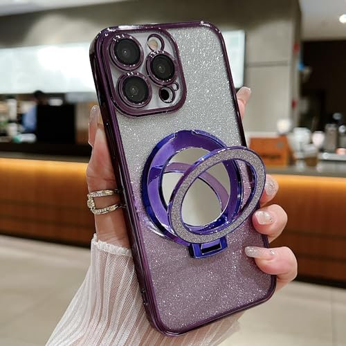 Emlivi Magnetic Case for iPhone 11 Pro Max with Mirror, Clear Glitter Mobile Phone Case with Mag-Safe Transparent Sequins Camera Protection TPU Case Cover for Women Girls TPU Shockproof Protective