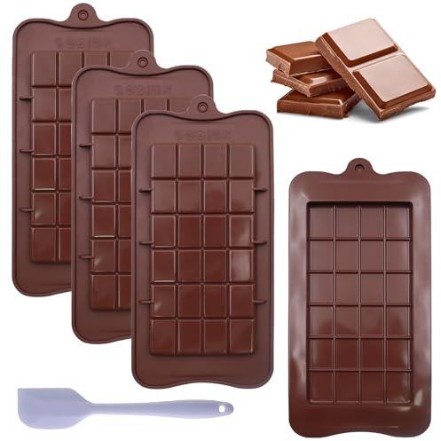INNAL 4 Silikon Schokoladenform Tafel Schokoladentafel Form Antihaftbeschichtet Silikonform Schokolade mit Spatel Wiederverwendbare Silikon Schokolade Formen für Schokolade Eiswürfel Gelee Süßigkeiten