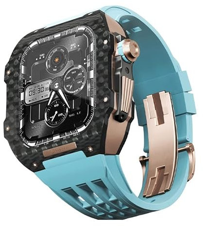 SKXMOD Fluororubber Uhrenarmband, Karbonfaser, Lünette, Modifikationsschutz-Set, für Apple Watch 9/8/7/6/5/4/SE 44/45 mm, Ersatzarmband-Set, 44mm, Achat