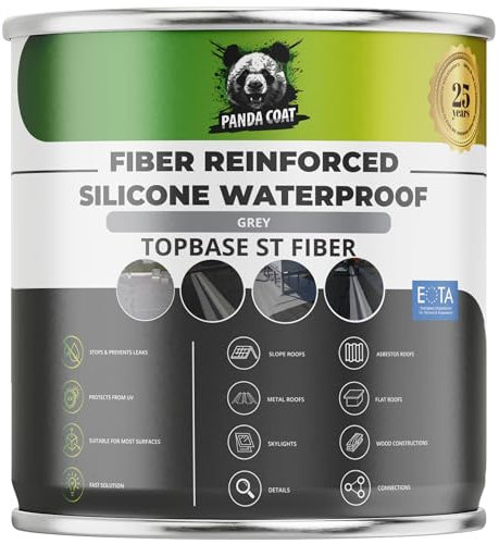 PandaCoat TopBase ST Fiber Grau (1 kg) – Flüssigkunststoff Dichtmittel für Dachfläche mit Glasfasern – Dachflächen, Schornsteine, Wohnwagen, Betonplatten, Flächendichtung, Wasserdicht & UV-beständig