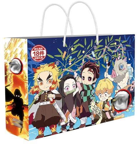 18 Kimetsus No Lucky Bag Deko | Anime Figur Acryl Stand, Aufkleber, Karten, Armband, Poster, Abzeichen, Lesezeichen | Ghost Killing Merch Box Set